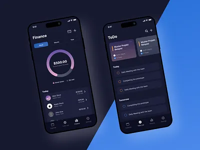 Productivity Planner Mobile App UI — Task & Finance Tracker appdesign darkmodeui digitalproduct dribbblepost expensetracker figmadesign financeapp iosappdesign minimalui mobileappdesign modernui productdesign productivityapp productivityui startupdesign taskmanagerapp todolistapp uidesign uxdesign workflowapp