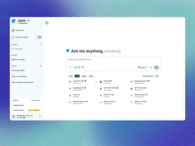 June - Privacy-first, multi-model AI assistant ai assistant chatbot crypto design genai interface june ui ux vector