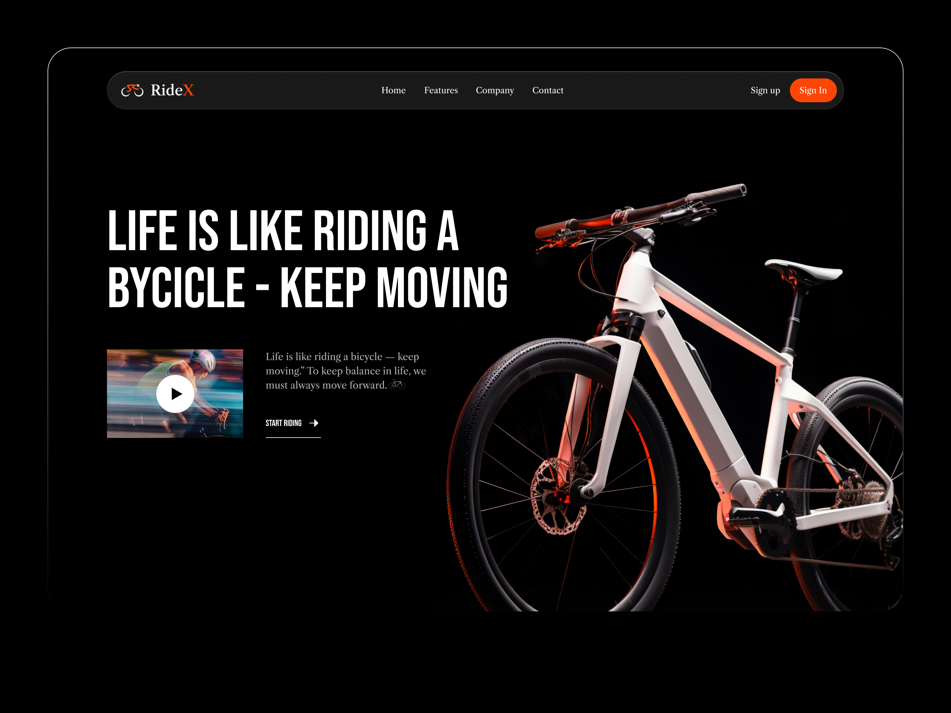 RideX – Modern Bicycle Landing Page Design bikesharing e commerce ebike ecycle electric bike landingpage modern design product design roadbike smart bike web web design