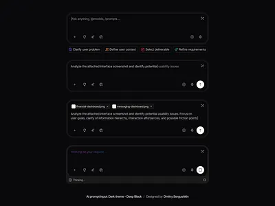 AI Prompt Input States / Dark mode ai chat ai elements prompt input ai input ai prompt input button chat input dark mode dark theme design system generate text input component input field input prompt input prompt generator input prompts input state input states prompt input prompts user input prompts