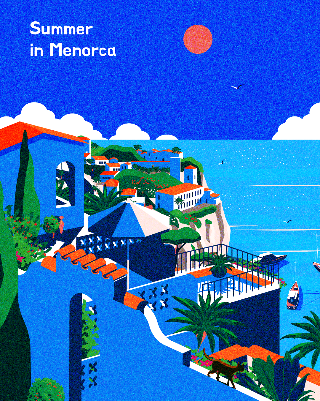 Menorca, Spain architecture azure blue illustration mediterranean menorca spain summer vacation