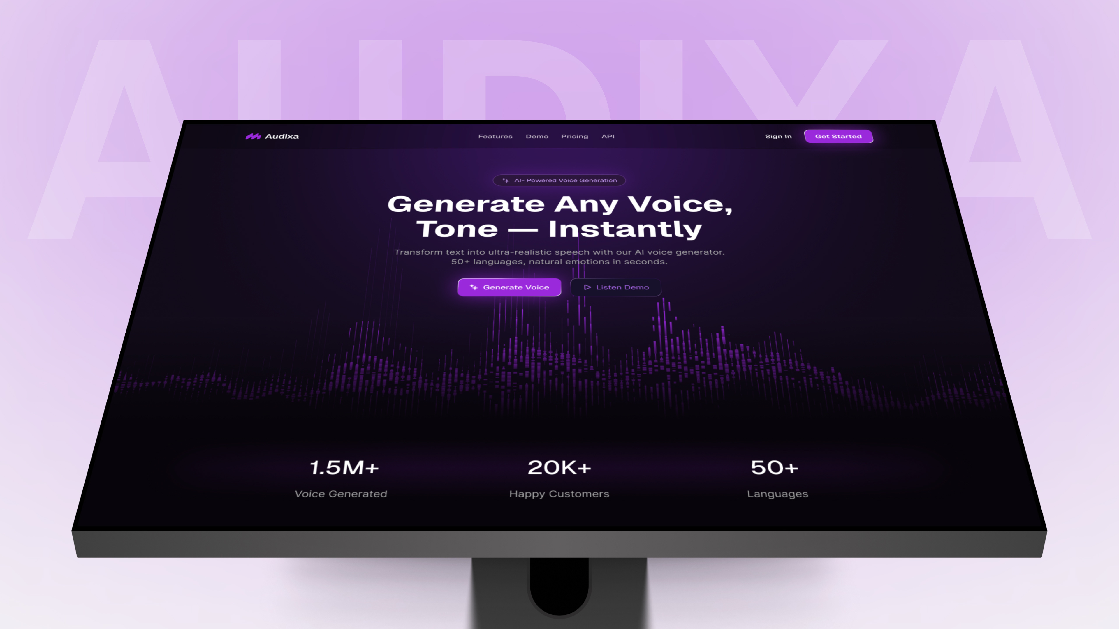 AI Voice Generator Landing Page Design - SaaS Dark UI ai design ai landing page dark ui landing page design ui ui design uiux ux design voice generator
