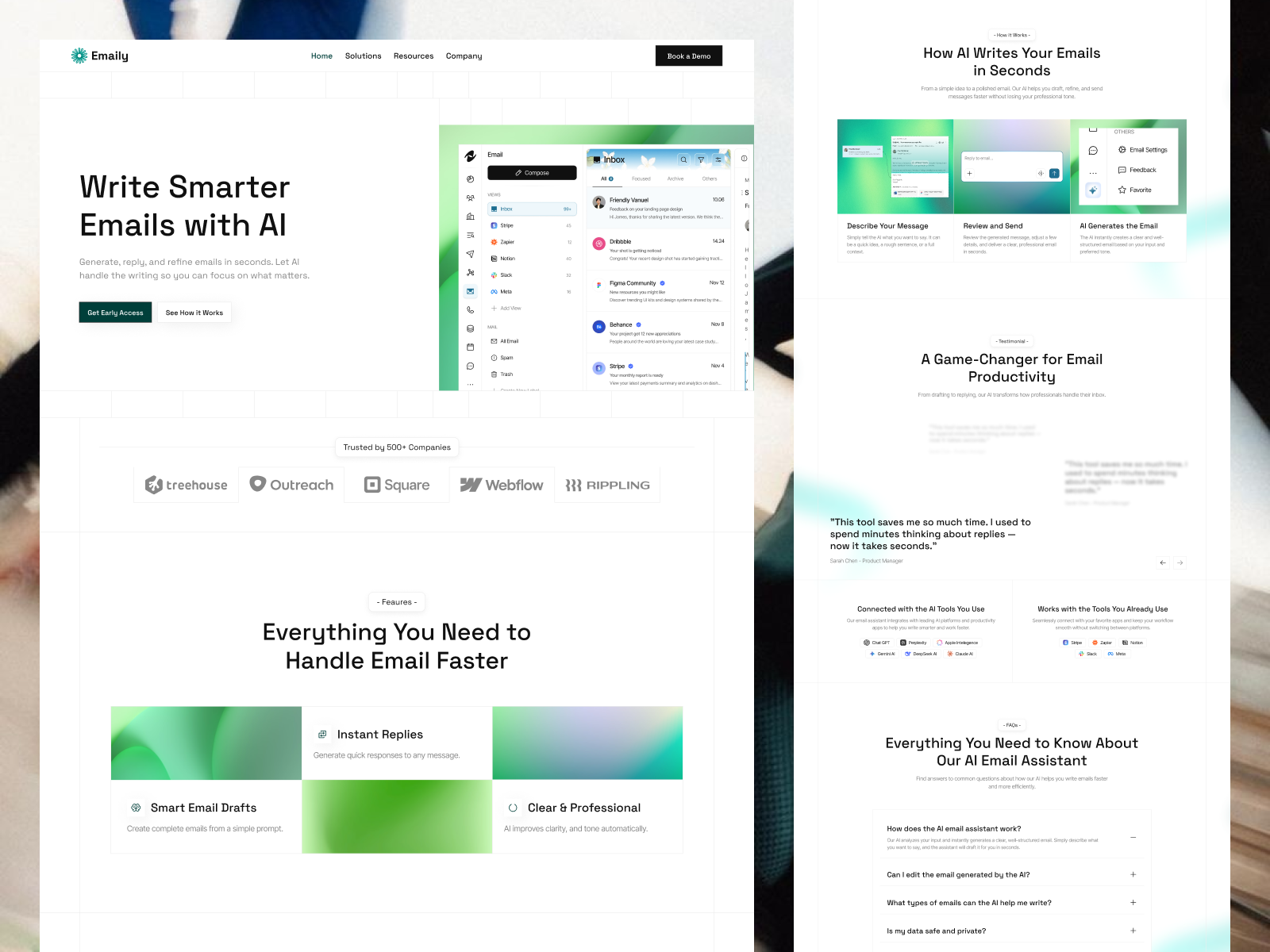 AI Email Assistant - Website ai assistant clean cool email email ai assistant email assistant graphic design landingpage negative space ui ux webflow website