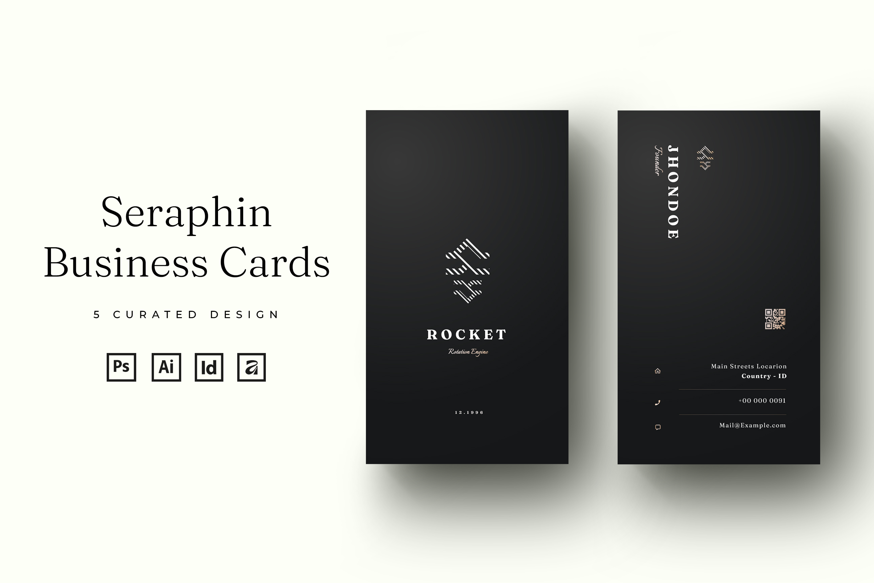 Seraphin - Dark Black Business Card affinity designer affinity designer business card affinity desiner template business business cards card dark black business card dark gold business card eps business card eps template indesign business cards indesign template photoshop business card photoshop template psd business card psd template vector business card vector template vertical business cards