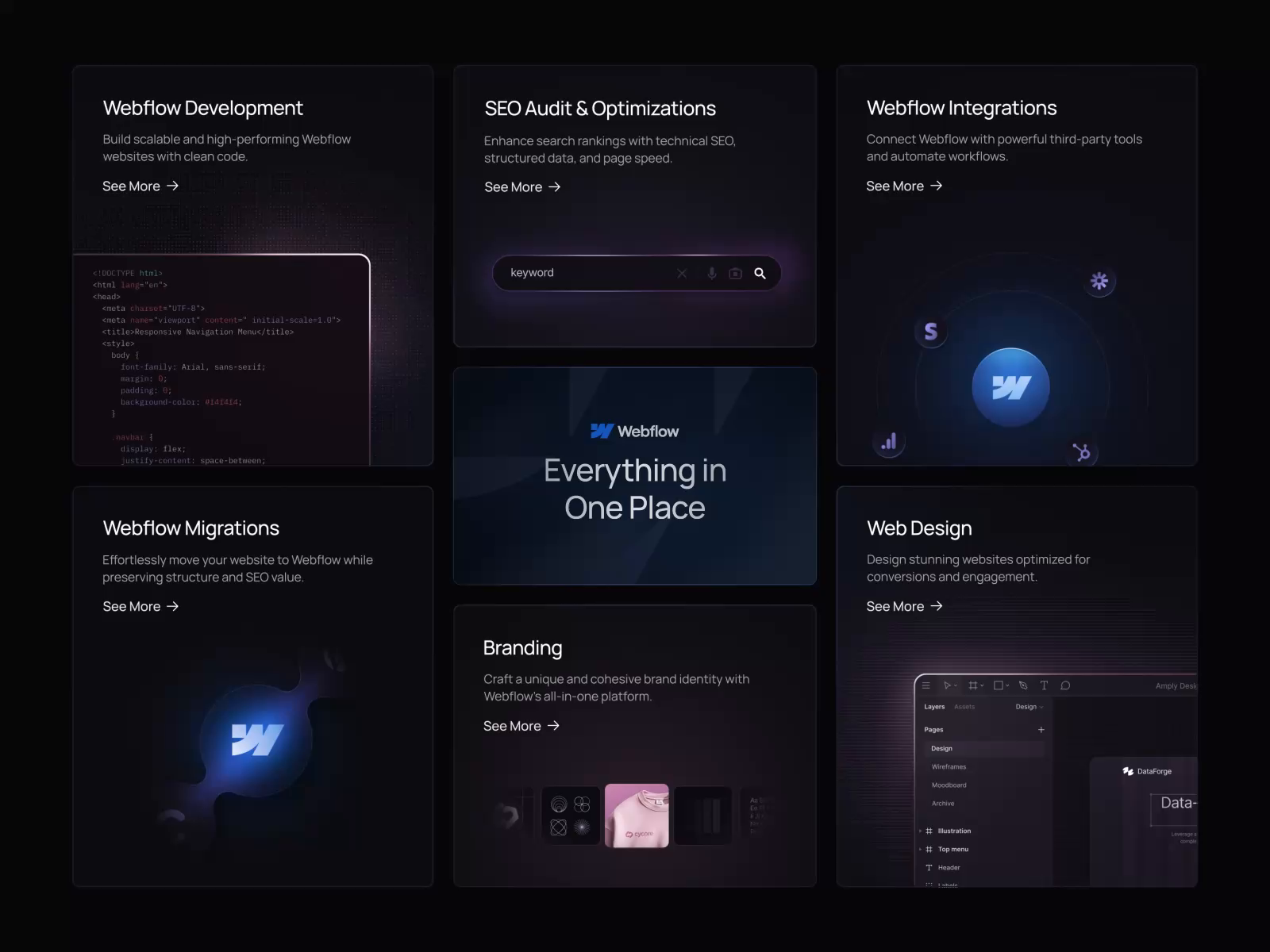 Animated bento grid landing features list page