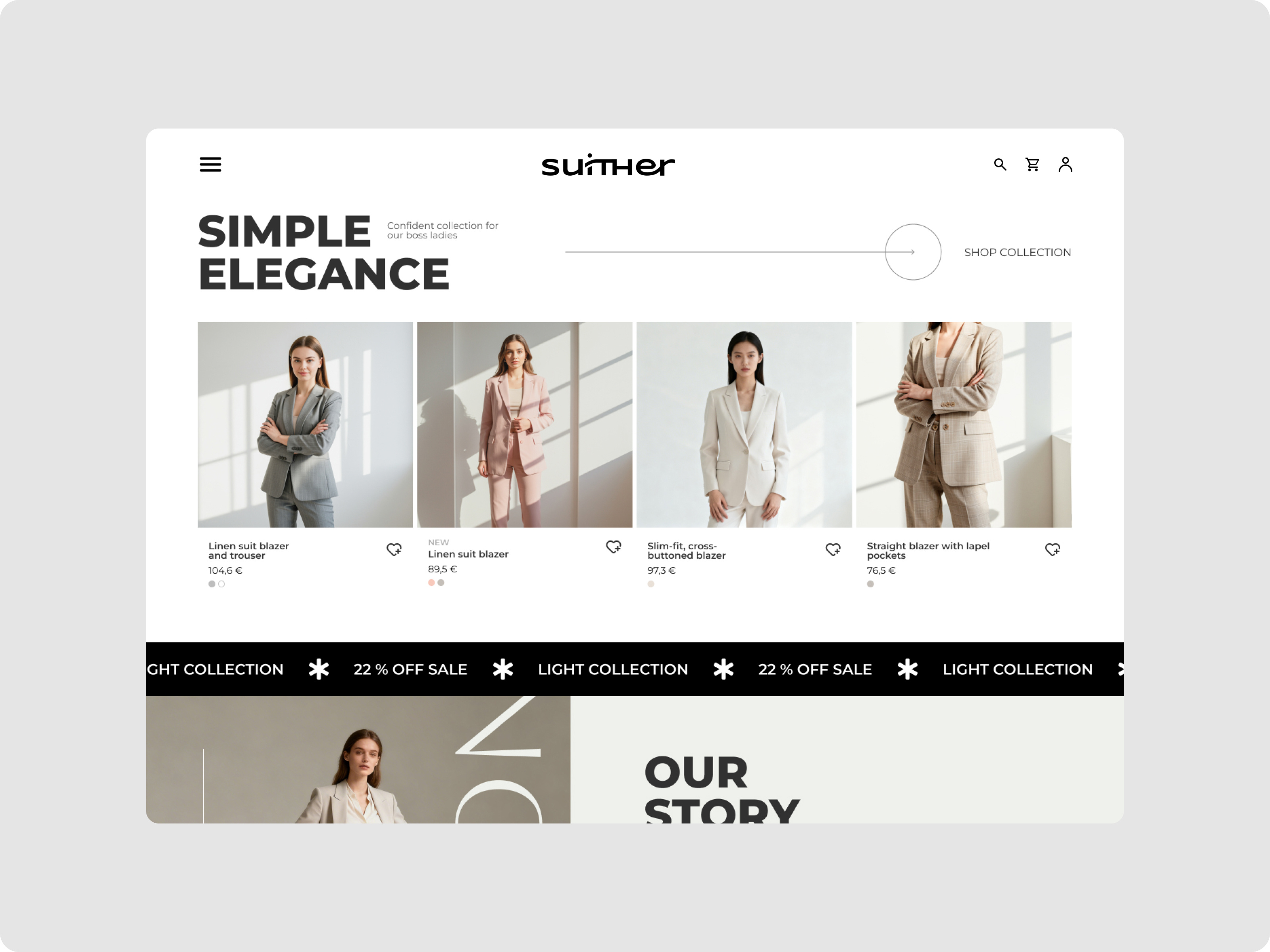 SuitHer - Fashion webshop Web UI design