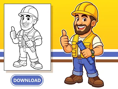 Cartoon Construction Worker Vector Suitable for Coloring Page art beehaya builder cartoon cartoon style character clip art construction cute design illustration industry cartoon mascot vector worker