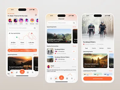 Cyclink - Social Cycling App bike tracking clean community community app cycling cycling app cyclink design digital product event health app mobile app product design social app social media sport app sport community sport community app tracker ui