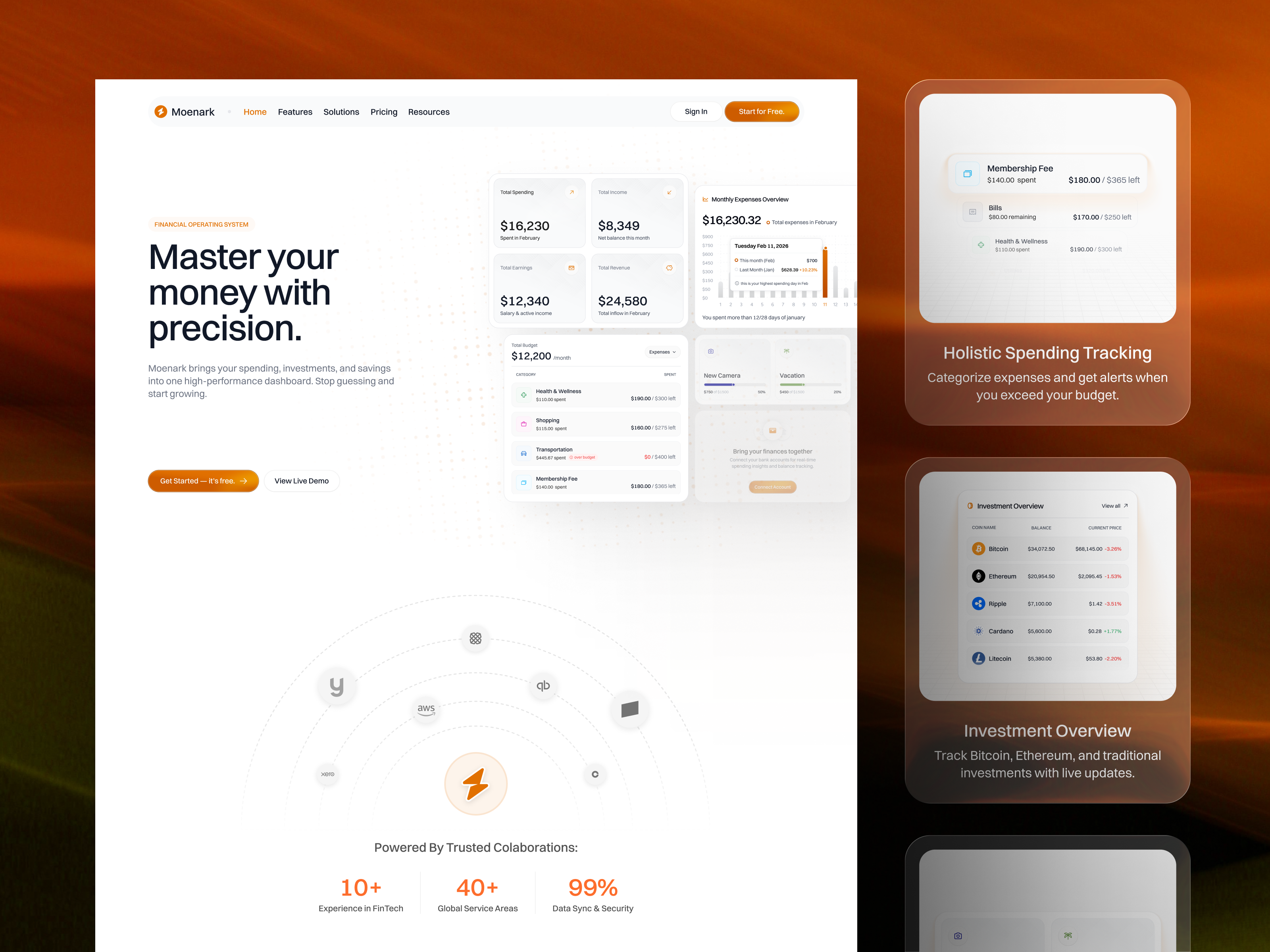 Moenark - Finance Tracker Landing Page analytics banking budget budget tracker crypto crypto dashboard dashboard expense tracker expenses finance finance analytics finance dashboard financial dashboard fintech investment investment dashboard money tracker personal finance wealth wealth tracker