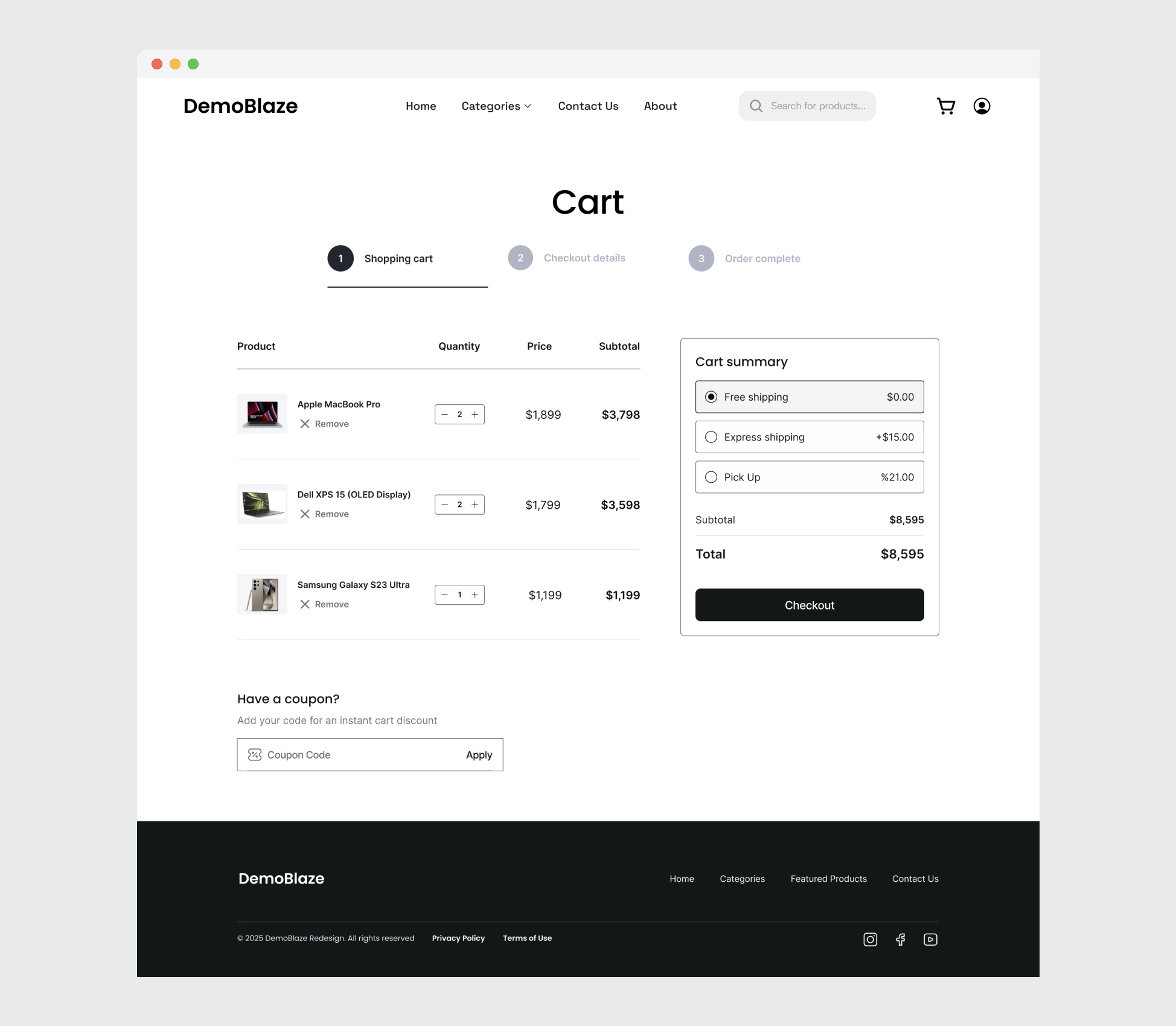Demoblaze Redesign: 3-Step Checkout Flow