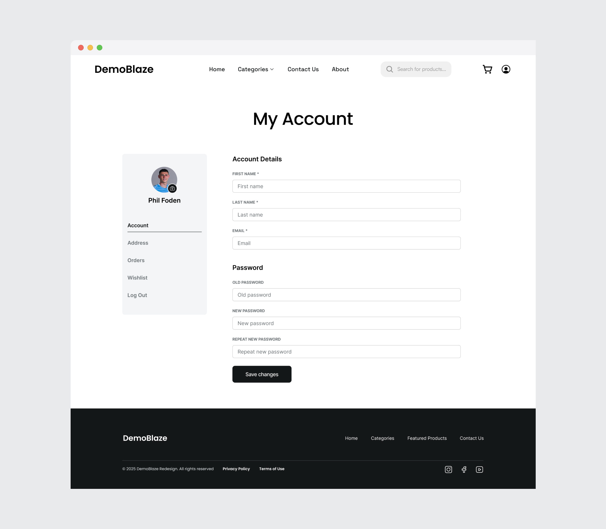 Demoblaze Redesign: User Profile & Settings