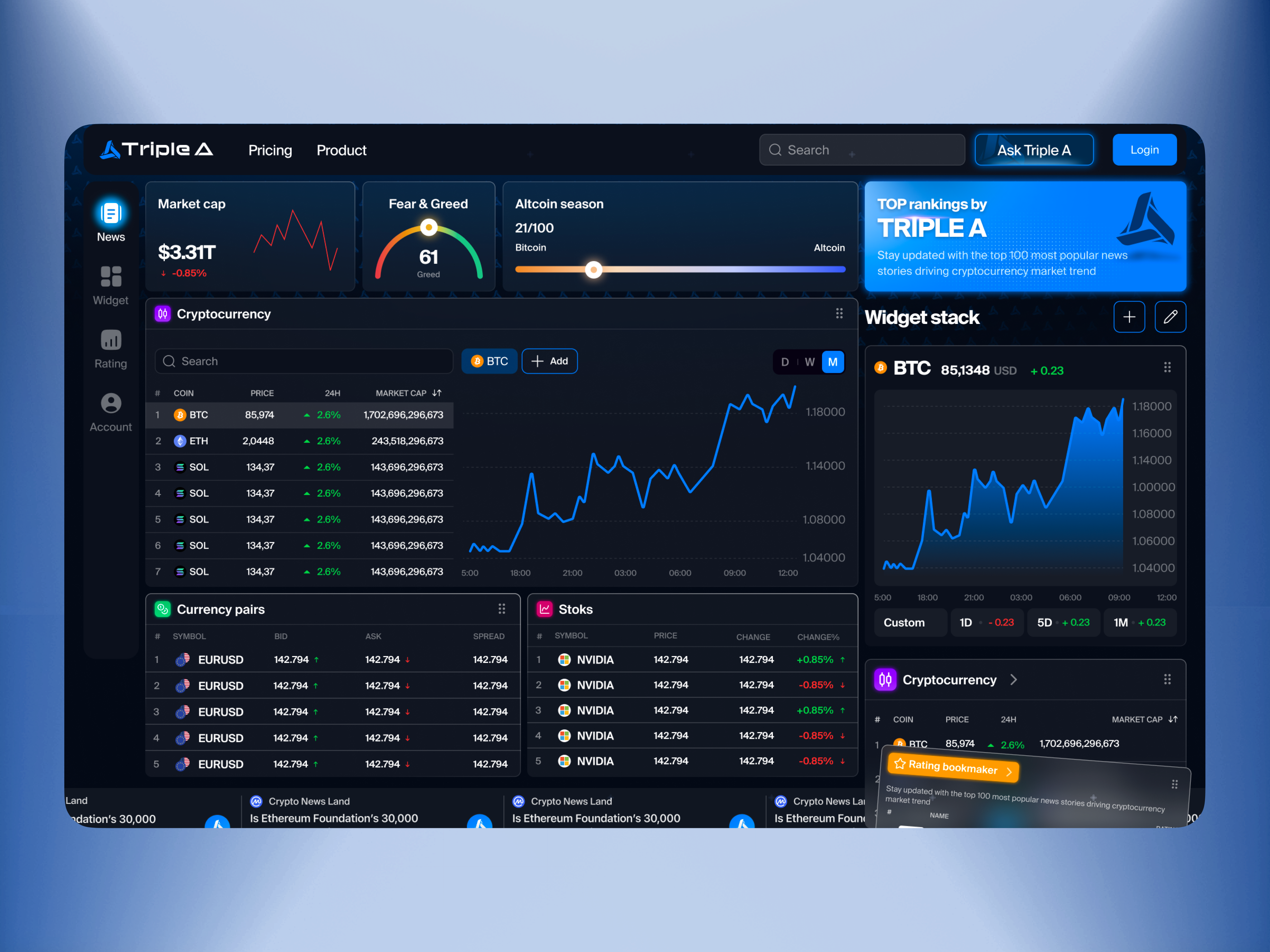 Web3 Crypto Dashboard Landing Page Design analytics blockchain crypto crypto design cryptocurrency dao dapp dashboard defi fintech lending p2p pitchdeck tockenomics token sale trade trading web3 whitepaper