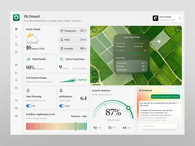 Agrova - Smart Farming Dashboard agriculture agritech analytics dashboard design emura studio farm farming farming tech green tech iot maps monitoring product saas smart farming sustainability visualization web app