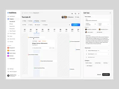 Taskless: Task Management Dashboard - Edit Task Page clean dashboard ui interface kanban management app modern modern saas ui product product design productivity tool saas task management ui ui design uix ux web app web app interface