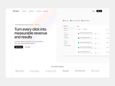 Ludern – Link Tracking & Affiliate Attribution Platform affiliatemarketing analytics dashboard datavisualization design interface landing page linktracking productdesign saas ui uidesign uxdesign web web design webdesign website