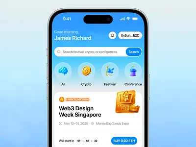 Event App Web3 ai blockchain conference crypto defi event festival finance app fintech marketplace mobile app mobile design nft product design ui ux web3