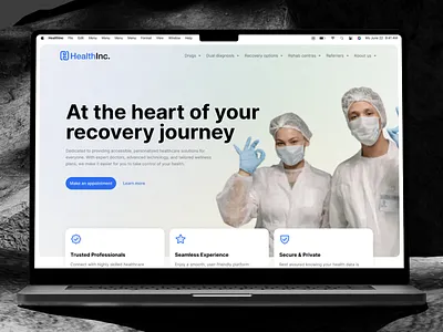 Healthinc - Mockup Health Consultation Landing Page clean consultation device doctor health healthcare hospital journey landing page minimal mockup patient smart technology therapy ui design ux design website