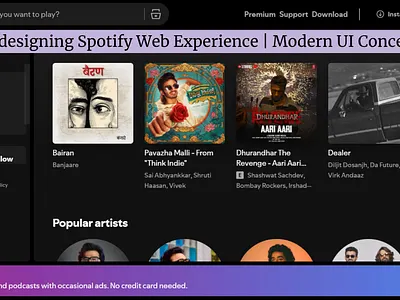 🎧 Redesigning Spotify – UI/UX Concept I tried redesigning the interface design landing page design modern ui spotify redesign ui design ui ux design web design