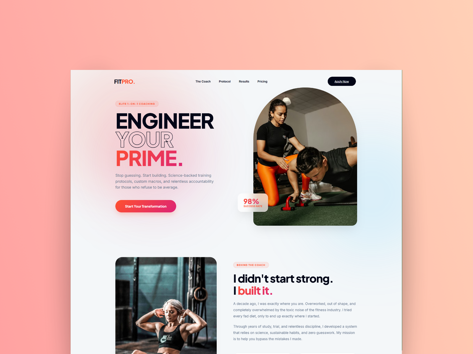 Modern Performance Landing Page Template - Fitness Coaching business scaling client acquisition custom web solutions digital marketing elementor specialist elite coaching fitness branding fitness marketing fitness professional fitness website design high ticket coaching landing page lead generation local seo online fitness coach ui design web design website conversion wordpress expert
