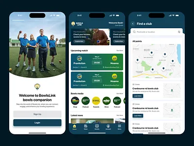 BowlsLink – Sports Mobile App Design app ui application design design agency field booking app interface live match live score mobile app mobile screen mobile ui product design sports app sports booking app sports entertainment app sports tracking sports ui ui design ux design wavespace web application