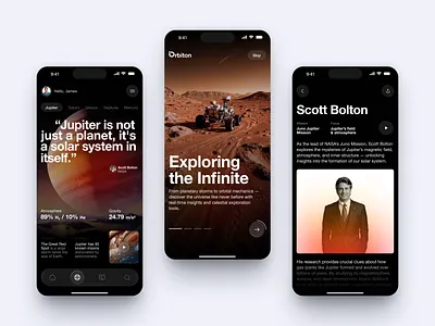 Еducational Mobile App Design About Space Exploration app app design application application design design illustration interface ios app ios app design mobile mobile app mobile app design mobile design product product design service startup ui ux