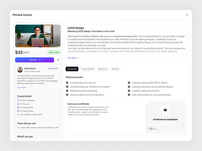 Edtech SaaS Design | Preview Course page UI ai edtech b2b clean ui content settings course creation course design course management course ui edtech edtech saas education platform feature flow founder growth learning platform preview course productdesign saas saas design agency startup