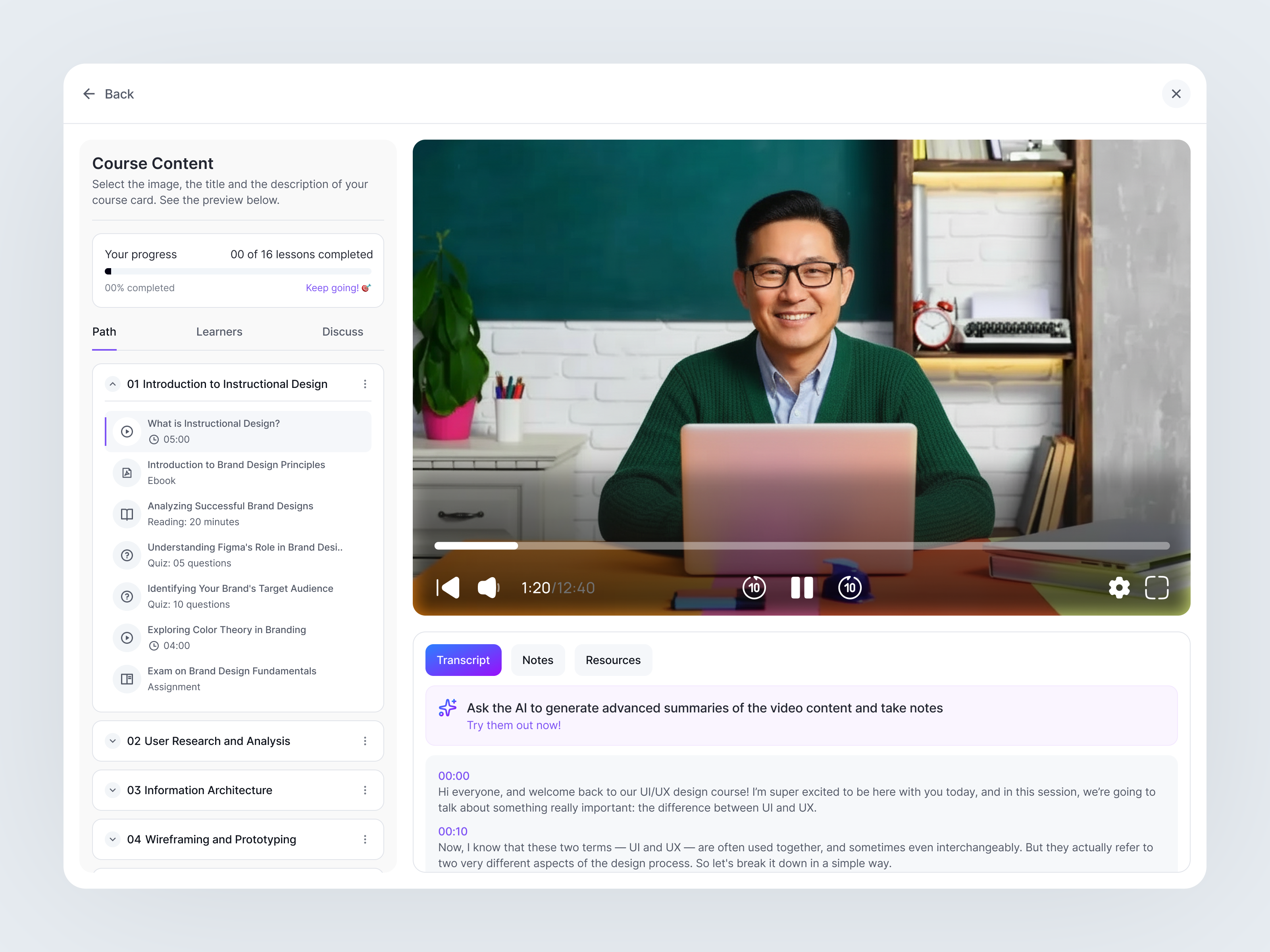 Example of Edtech SaaS | Learning & Progress Experience Design