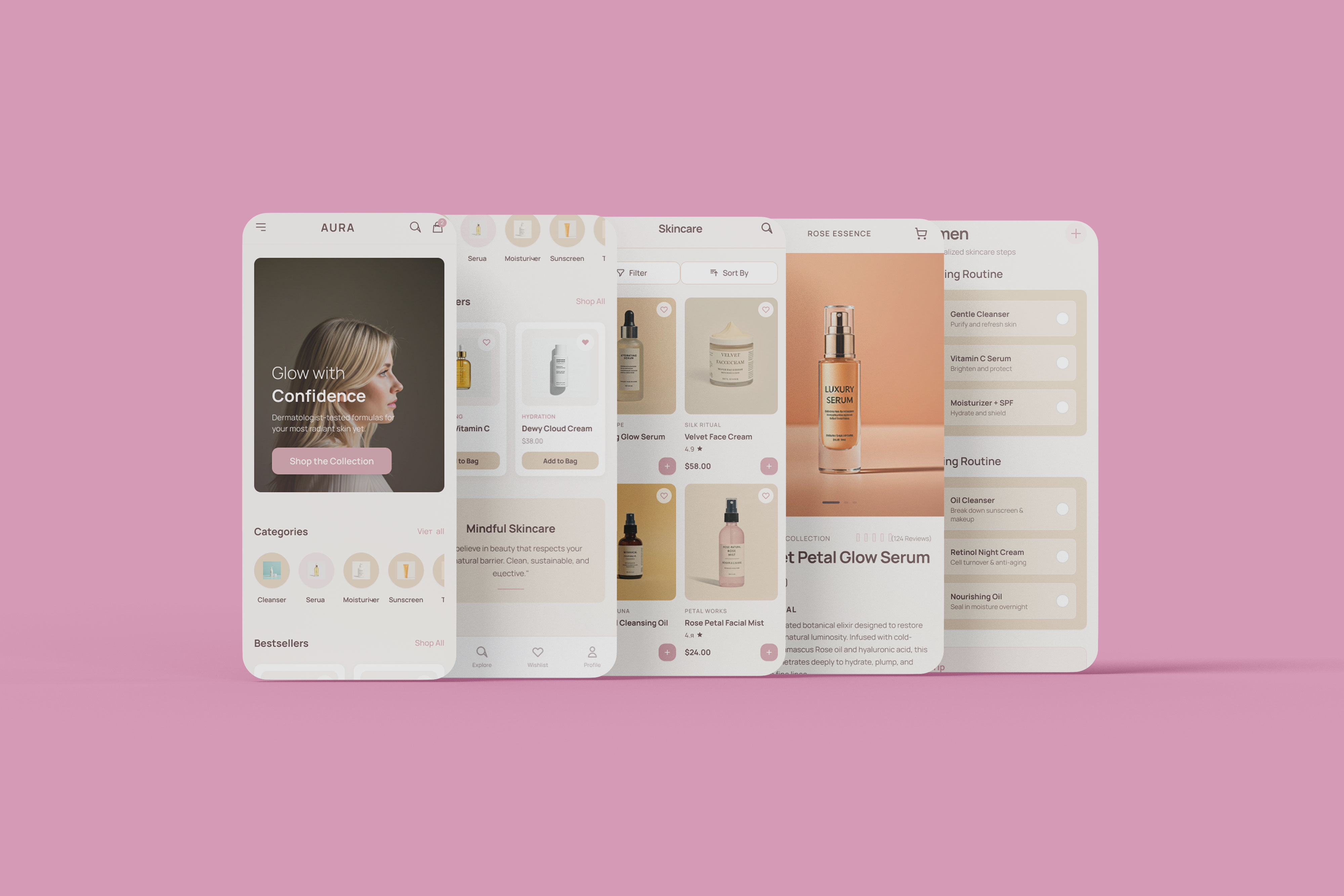 Luxury Skincare Mobile App UI ✨ app design branding color palette designinspiration dribbble ecommerce app figma interface luxury skincare mobile app mobile app design mobile app ui product app product design skincare app ui ui design ui ux design ux design