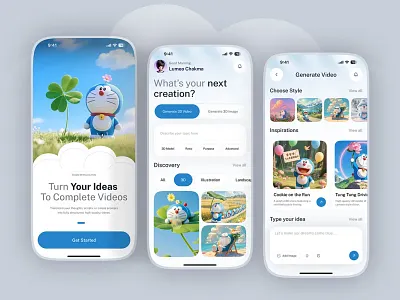 AI Video Generator & Creative Studio Mobile App UI ai animation ai app ai art ai design ai tool ai ui ai video generator app concept clean ui creative app generator app image to video interaction design mobile app design modern ui text to video ui design ux design video app video editor app