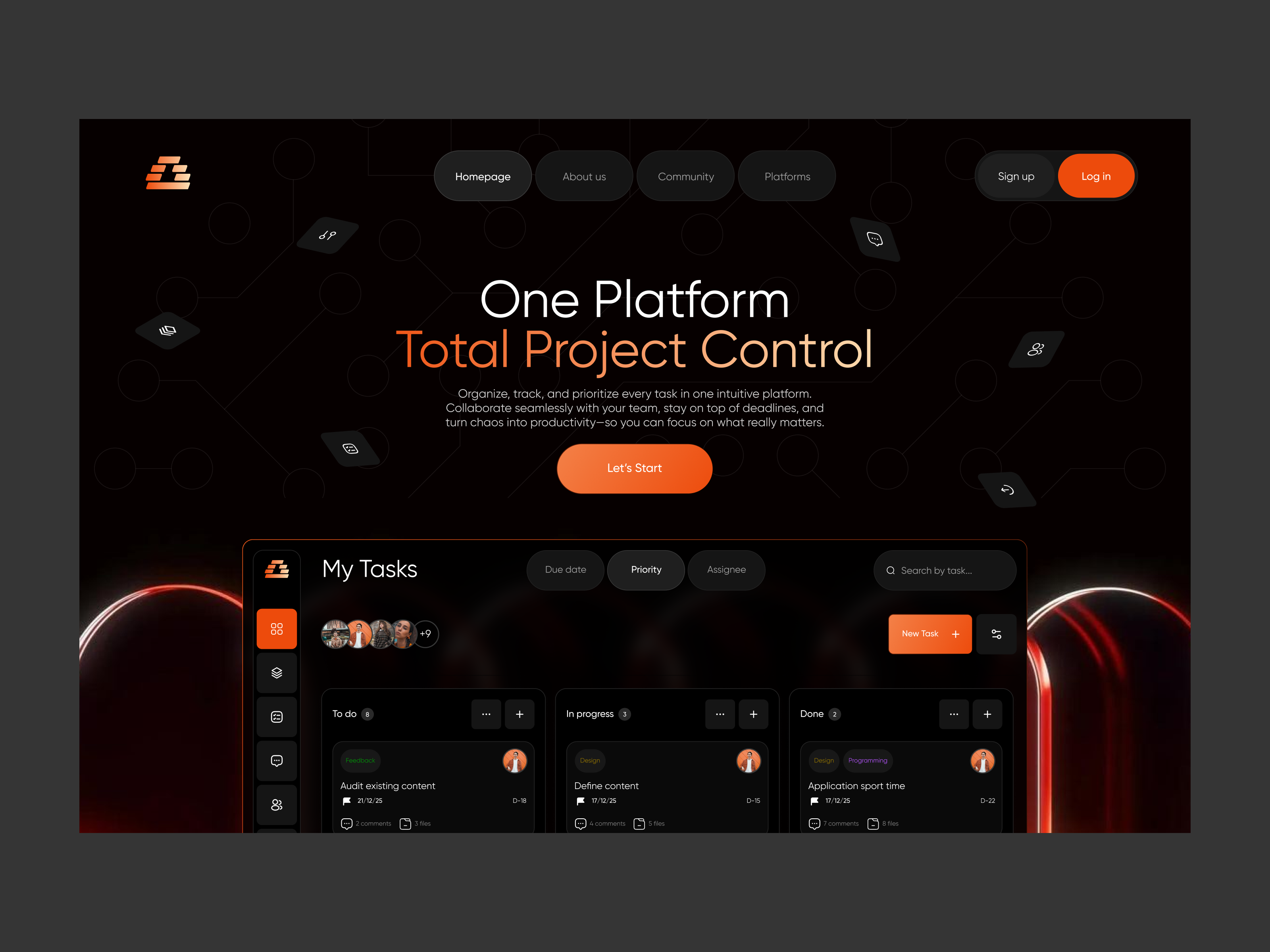 Homepage design for task tracker