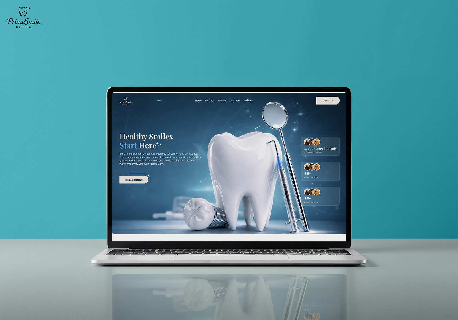 PrimeSmile Dental Clinic Landing Page UI/UX clean ui dental figma healthcare landing page medical modern ui ui ui design ux design web design website