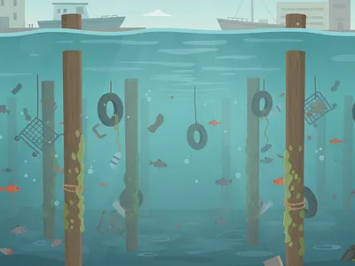 Clean Oceans: Marine Pollution Art adventure awareness ector illustration environment illustration landscape illustration marine conservation pollution art web