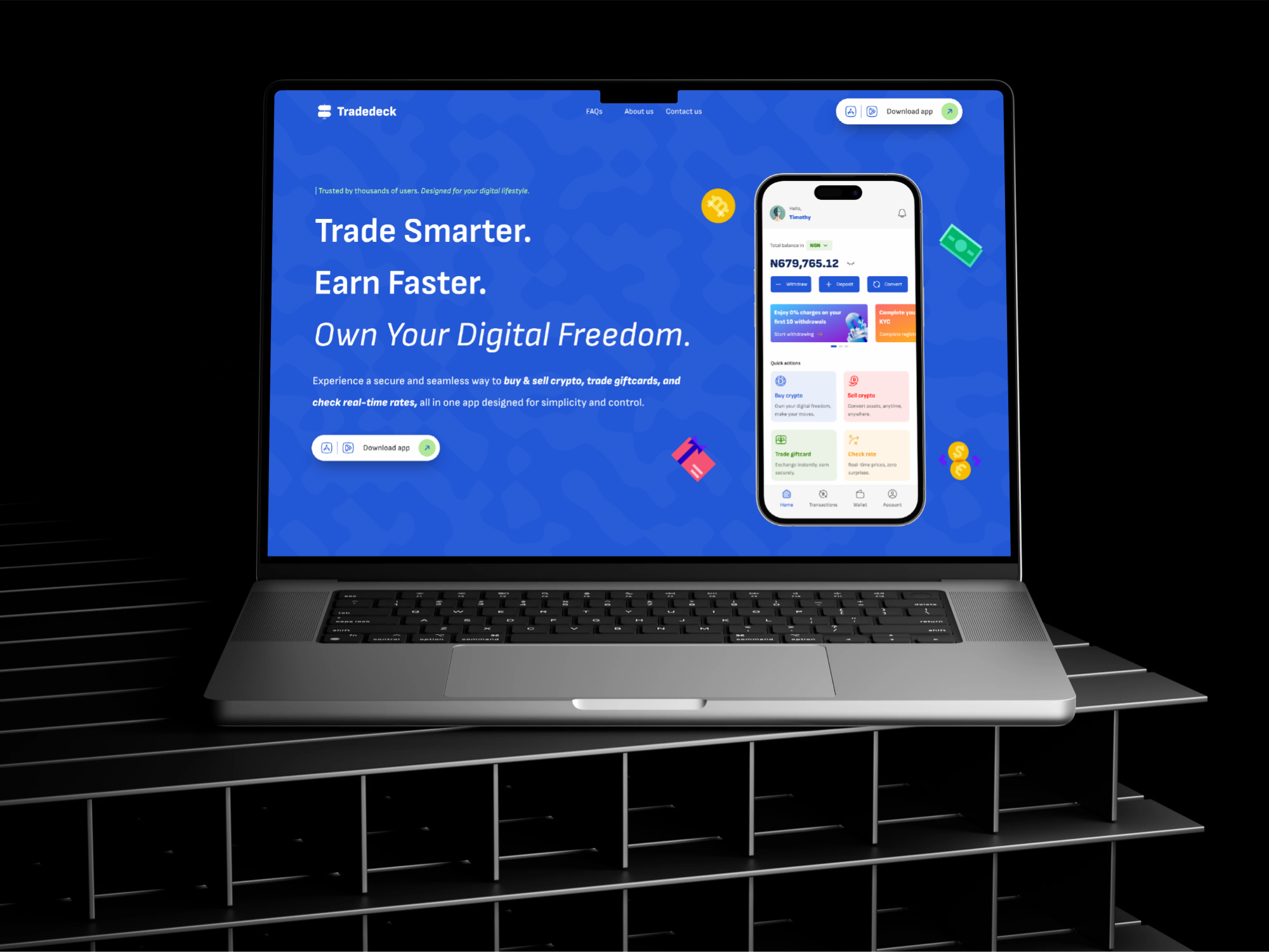 TradeDeck - A Giftcard & Crypto Trading Website (v2) crypto giftcard landing page trading ui ui design web design website