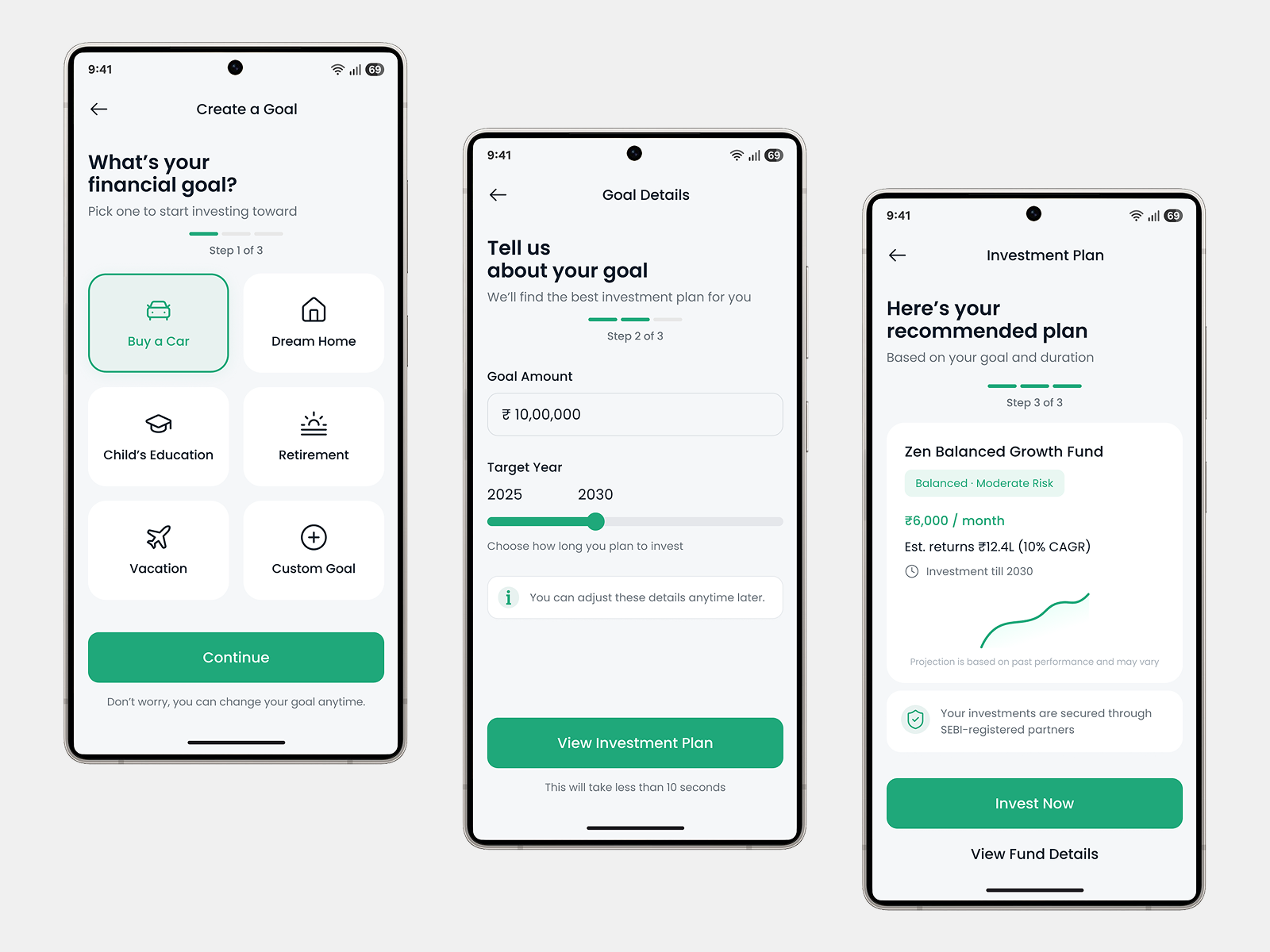 Zencap — Fintech Investment Mobile App UI android app design dashboard ui finance app financial planning fintech goal investment app investment ui ios mobile app design mobile ui mutual fund product design ux design