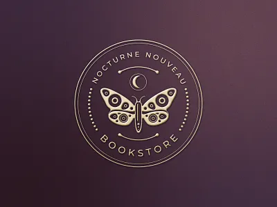 Bookstore stamp logo mark - Moth symbol bookstore branding butterfly celestial circle dark academia design gold graphic design illustration library line art logo badge logo emblem logo mark logo stamp luxurios moth simple vector