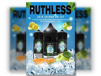E-Juice Poster Design ad design banner design bottle mockup brand identity commercial artwork ejuice design fresh concept fruit flavor graphic design ice theme label design mockup design modern design nicotine warning packaging design product poster promo poster social media ad vape branding vape poster