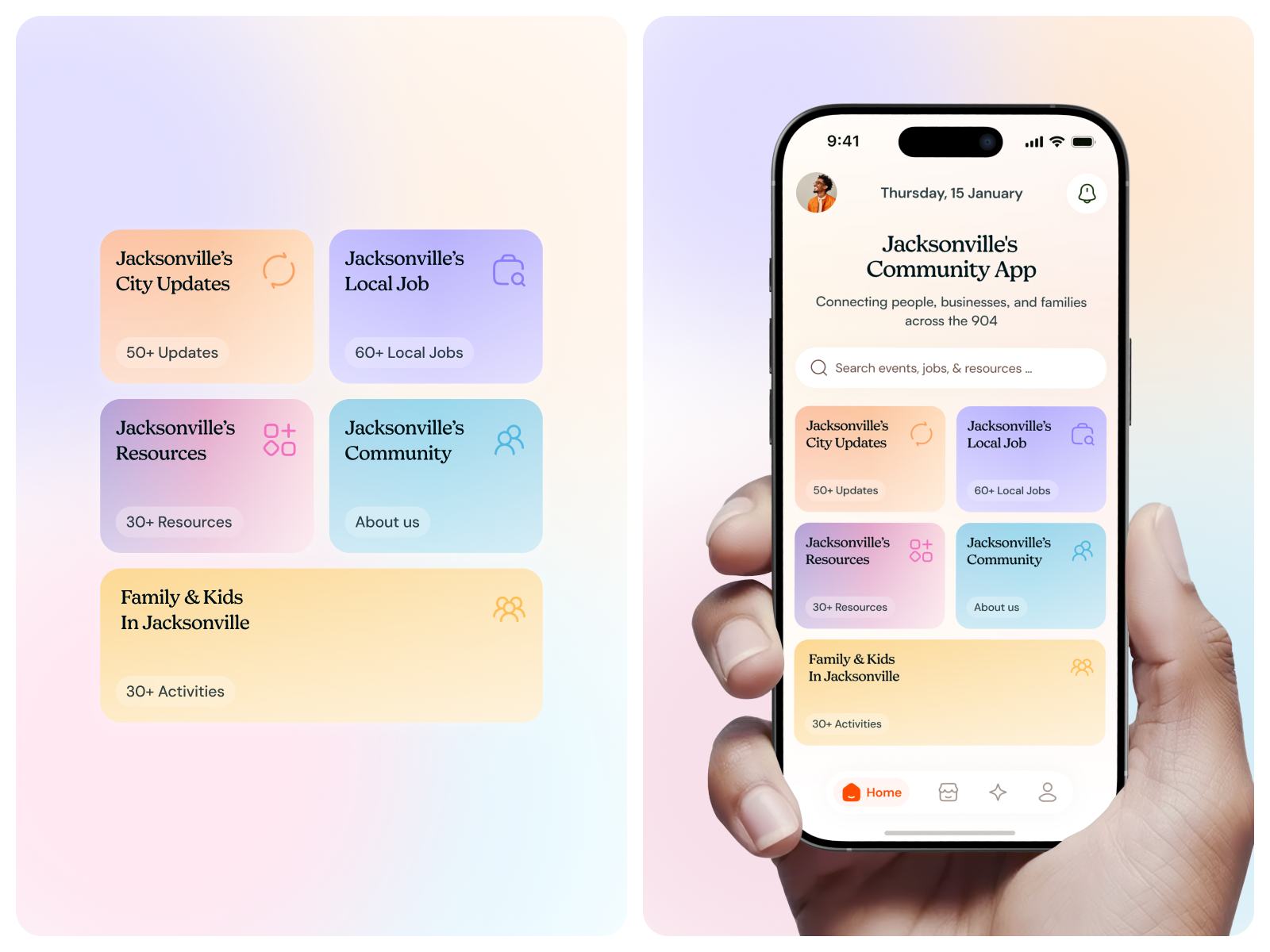 Jacksonville Community App UX Design app designers app ux design community app ux design figma designers uiux designers web designers