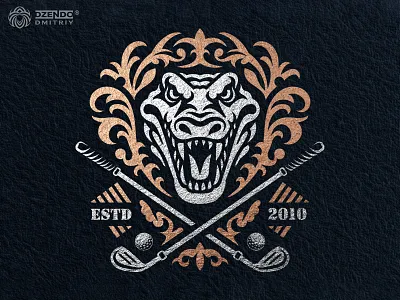 Crocodile King Golf Emblem - logo branding crocodile golf logo crocodile head crest crocodile king emblem crocodile sports crest crossed golf clubs logo elite branding golf branding golf club emblem golf emblem logo golf logo heraldic branding heraldic crocodile logo logo luxury branding luxury golf emblem premium branding reptile golf symbol