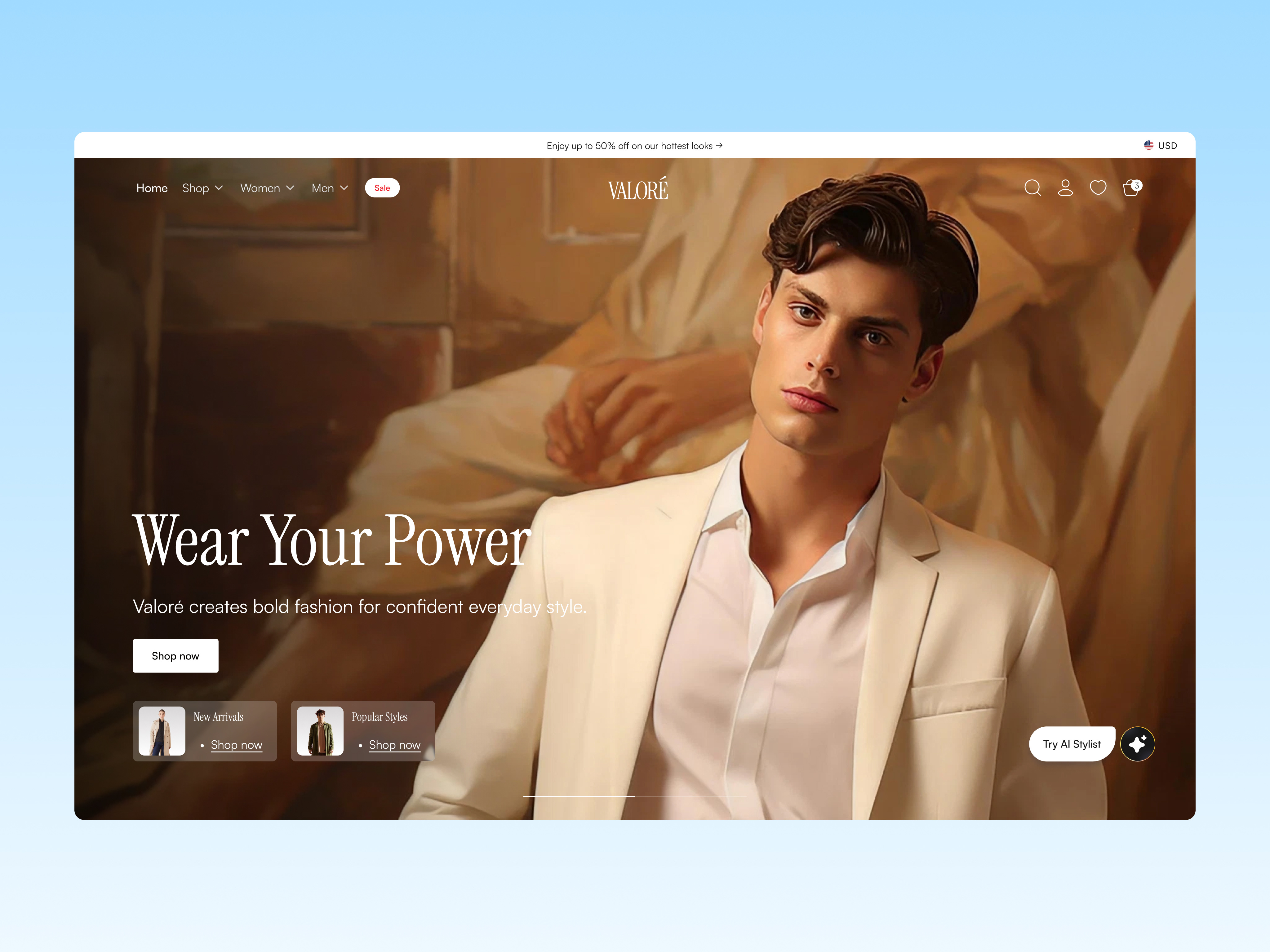 Example of Fashion E-Commerce Web Design with AI Shopping Features