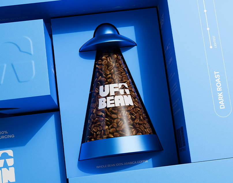 Ufobean Coffee 3d ai alien animation box brand branding coffee commercial creative design graphic design illustration logo motion graphics packaging photoshop shop spaceship ufo