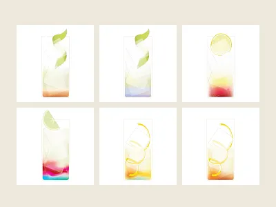 The Cocktail Cabinet illustration set abstract bar branding cocktails colorful colors design drinks editorial flavours gradient graphic design illustration lemon lime mixology vector