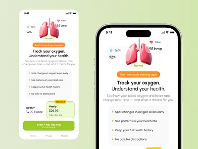 Conversion-Optimized Paywall Redesign (Oxygen Tracker Health) app design conversion mobile app monetization paywall product design saas subscription ui design ux design