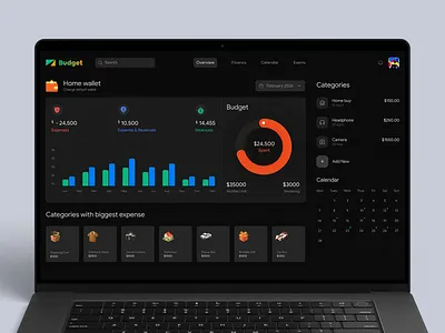 Dark Budget Web App Design budget web app design calendar budget web app design dark budget web app design dark web app design dashboard design expense and revenues w finance web app design interface design money management web app product design ux web app