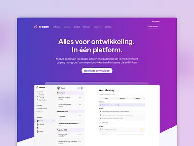 Treams - AI-Powered HR & Employee Development Platform UI ai powered b2b saas coaching app dashboard ui desktop ui employee experience feedback tool gradient design hr software hr tech landing page people management product design purple ui saas startup branding ui design ux design web app web design