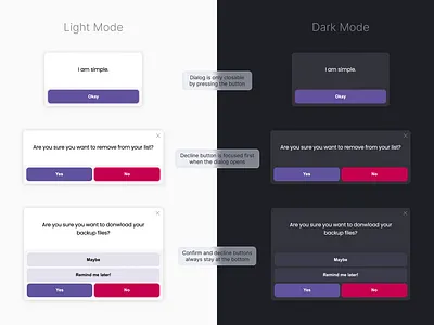 Alert Dialogs (Dark and Light Mode) alerts buttons dark dialogs light modals mode ui ux web design