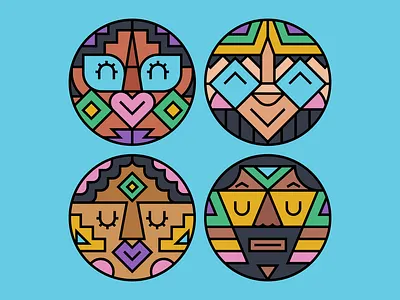 Ndebele Faces abstract african avatars character design geometric graphic art illustration line art pattern shapes tribal