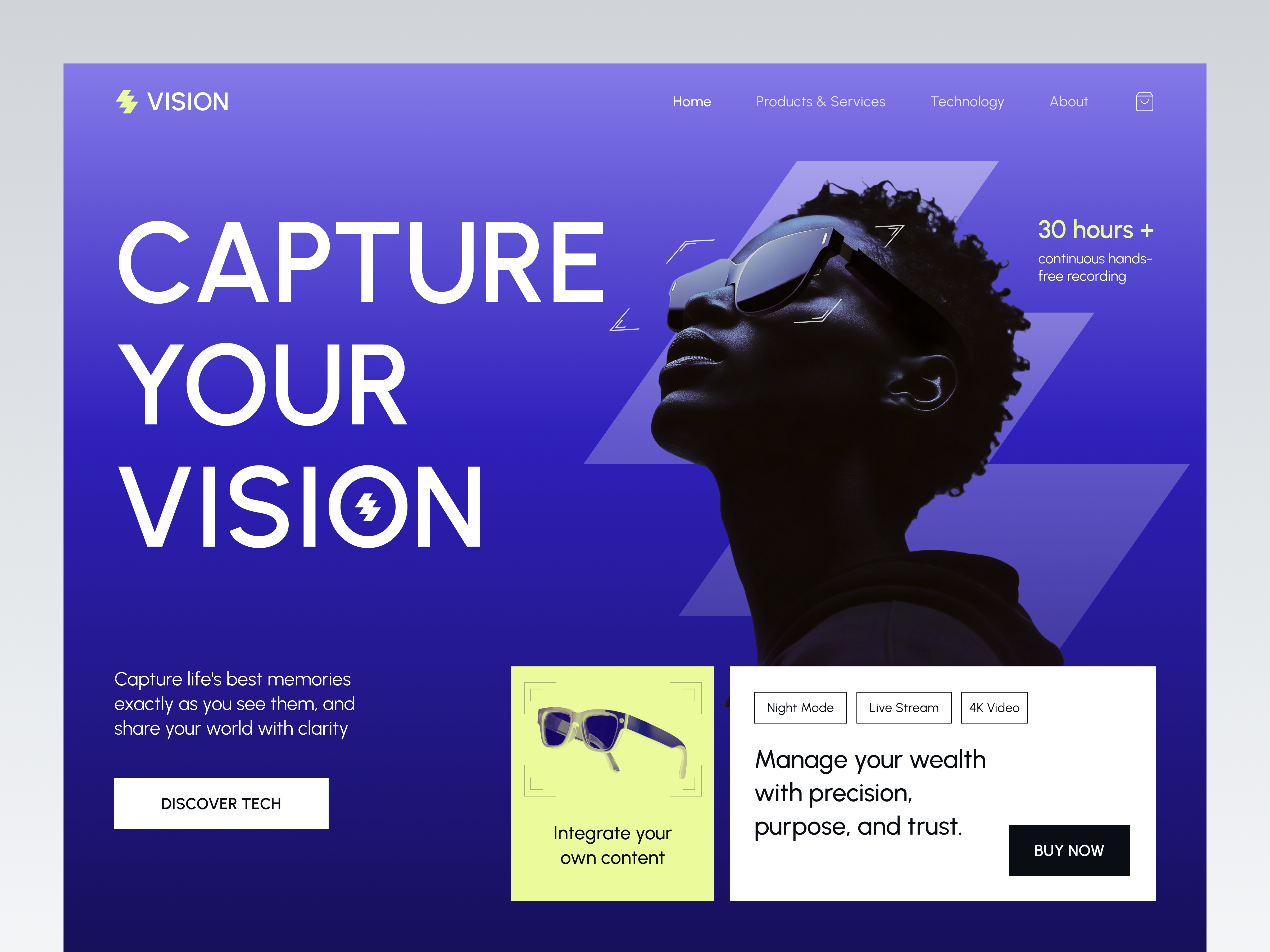 VISION — Smart Glasses Technology Website design product website smart glasses technology website ui uiux ux web web design website