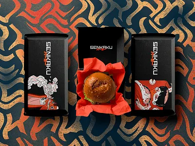 Senkaku Burger Identity box branding burger design download identity lifestyle logo mockup mockups packaging pin enamel premium psd restaurant sticker template typography