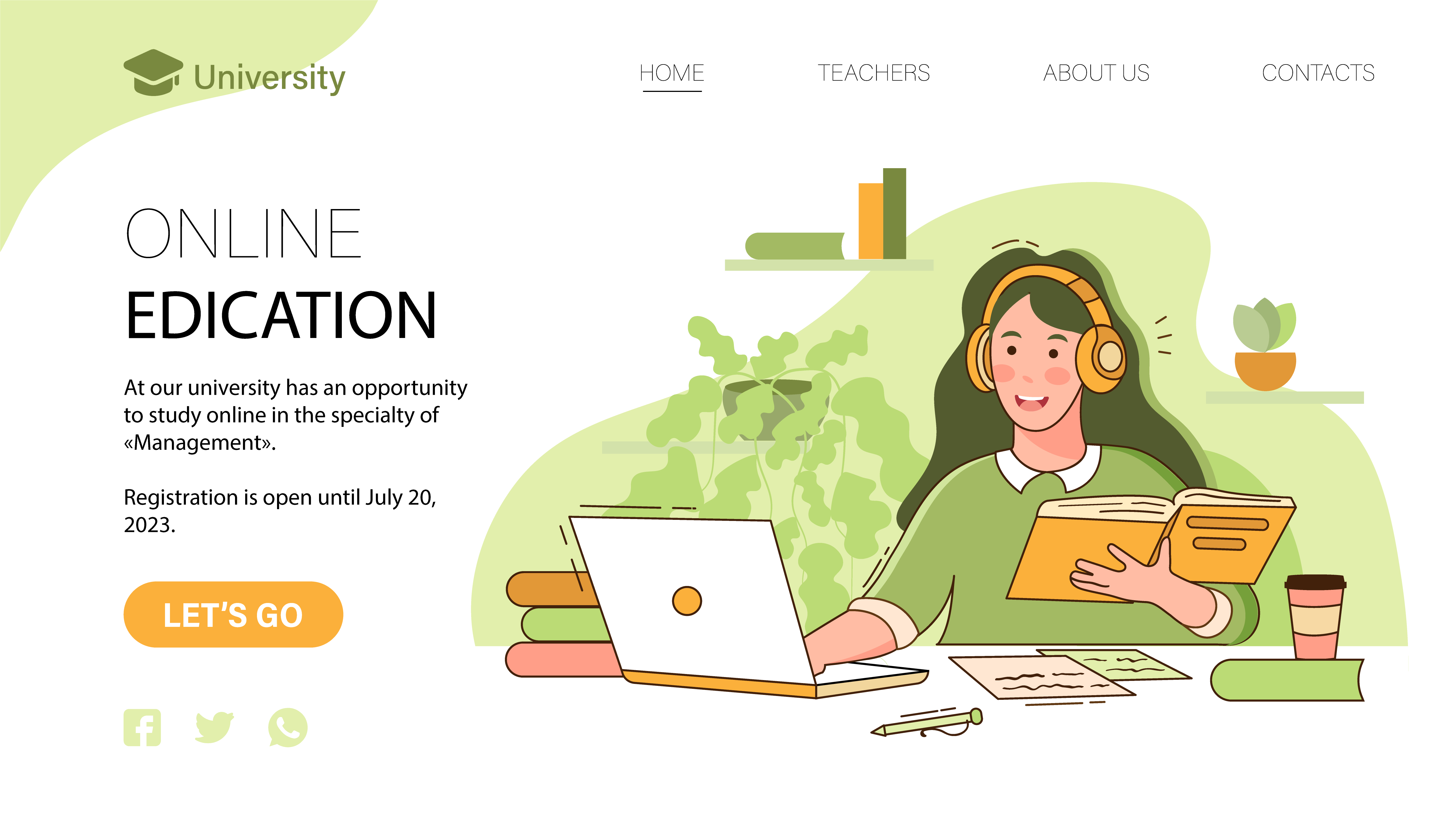 Illustration for landing page design edication girl graphic design green illustration notebook online edication