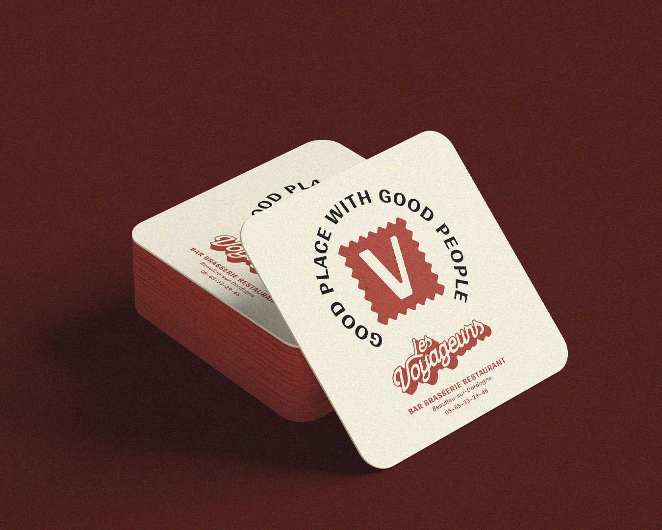 Les Voyageurs - Coasters bar bar français bistro brand identity branding coaster coaster restaurant design french bar french restaurant histoire impression les voyageurs logo bar logo restaurant print pub restaurant sous bock timbre
